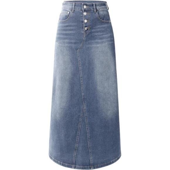 Womens Long Denim Skirt with Pockets Dusty Blue - Picture 1 of 5